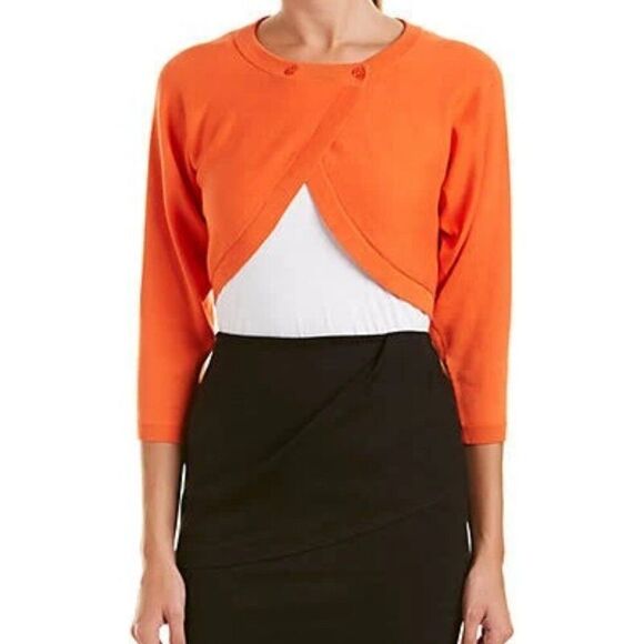 CAbi Piccolo Tiger Lily Orange Cropped Cotton Shrug Cardigan Size Medium - Picture 1 of 10